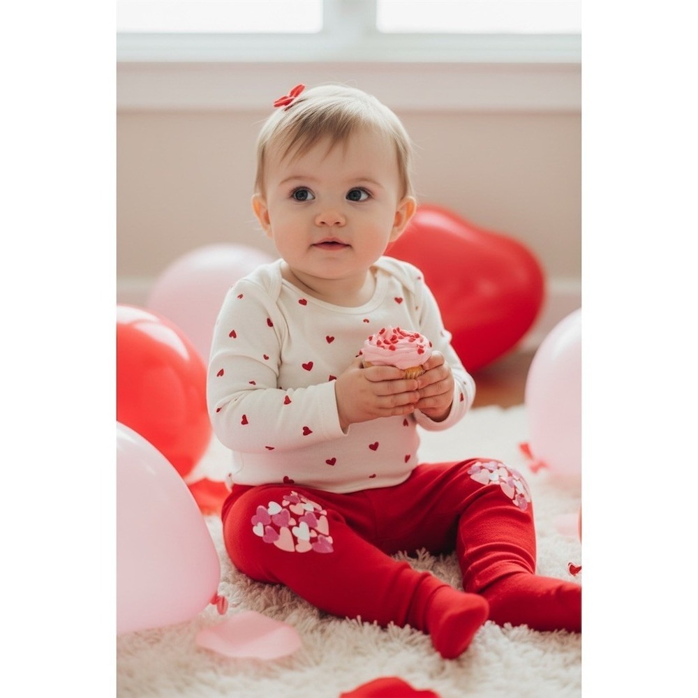Old Navy Baby Girl Valentine's Day Outfit Set Bodysuit & Red Leggings 6-12 month
